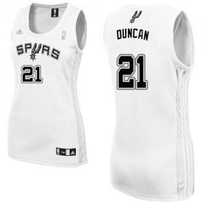 Maillot NBA San Antonio Spurs #21 Tim Duncan Blanc Adidas Swingman Home - Femme