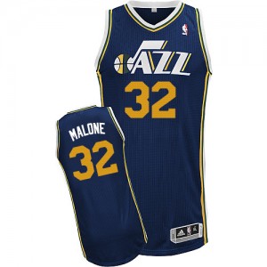 Utah Jazz Karl Malone #32 Road Authentic Maillot d'équipe de NBA - Bleu marin pour Homme