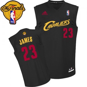 Maillot NBA Cleveland Cavaliers #23 LeBron James Noir (Rouge No.) Adidas Authentic Fashion 2015 The Finals Patch - Homme