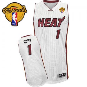 Miami Heat Chris Bosh #1 Home Finals Patch Authentic Maillot d'équipe de NBA - Blanc pour Homme