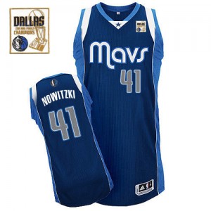 Maillot Adidas Bleu marin Alternate Champions Patch Authentic Dallas Mavericks - Dirk Nowitzki #41 - Homme