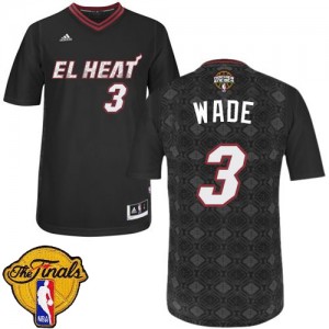 Miami Heat Dwyane Wade #3 New Latin Nights Finals Patch Authentic Maillot d'équipe de NBA - Noir pour Homme
