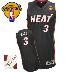 Maillot NBA Miami Heat #3 Dwyane Wade Noir Adidas Authentic Road Autographed Finals Patch - Homme