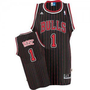 Chicago Bulls #1 Adidas Strip Noir Rouge Authentic Maillot d'équipe de NBA Discount - Derrick Rose pour Homme