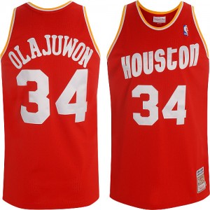 Maillot Mitchell and Ness Rouge Throwback Authentic Houston Rockets - Hakeem Olajuwon #34 - Homme