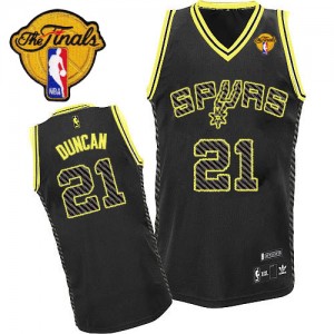 San Antonio Spurs #21 Adidas Electricity Fashion Finals Patch Noir Authentic Maillot d'équipe de NBA Magasin d'usine - Tim Duncan pour Homme