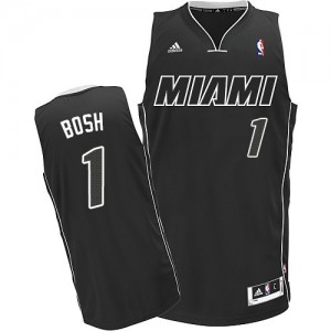 Maillot NBA Miami Heat #1 Chris Bosh Noir Blanc Adidas Swingman - Homme