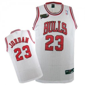 Maillot NBA Authentic Michael Jordan #23 Chicago Bulls Throwback Champions Patch Blanc - Homme