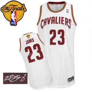 Maillot NBA Cleveland Cavaliers #23 LeBron James Blanc Adidas Authentic Home Autographed 2015 The Finals Patch - Homme