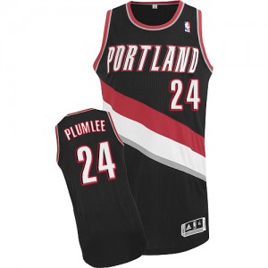 Maillot NBA Portland Trail Blazers #24 Mason Plumlee Noir Adidas Authentic Road - Homme