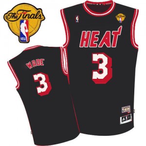 Maillot NBA Miami Heat #3 Dwyane Wade Noir Adidas Authentic Hardwood Classics Nights Finals Patch - Homme