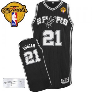 Maillot NBA Authentic Tim Duncan #21 San Antonio Spurs Road Autographed Finals Patch Noir - Homme