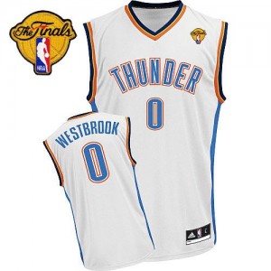 Maillot NBA Authentic Russell Westbrook #0 Oklahoma City Thunder Home Finals Patch Blanc - Homme