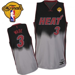 Miami Heat Dwyane Wade #3 Fadeaway Fashion Finals Patch Authentic Maillot d'équipe de NBA - Gris noir pour Homme