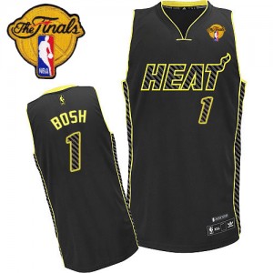 Miami Heat Chris Bosh #1 Electricity Fashion Finals Patch Authentic Maillot d'équipe de NBA - Noir pour Homme