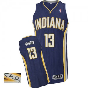 Maillot Authentic Indiana Pacers NBA Road Autographed Bleu marin - #13 Paul George - Homme