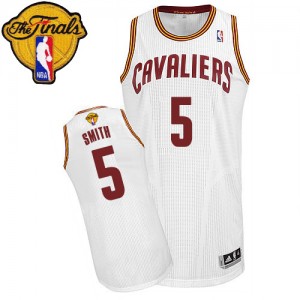 Maillot NBA Authentic J.R. Smith #5 Cleveland Cavaliers Home 2015 The Finals Patch Blanc - Homme
