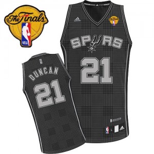 San Antonio Spurs Tim Duncan #21 Rhythm Fashion Finals Patch Swingman Maillot d'équipe de NBA - Noir pour Homme