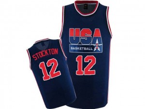 Maillot NBA Team USA #12 John Stockton Bleu marin Nike Authentic 2012 Olympic Retro - Homme