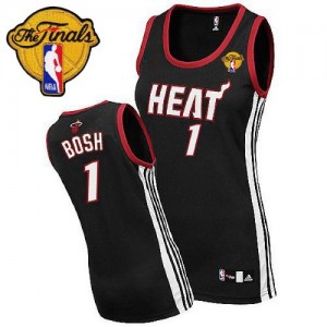 Maillot NBA Miami Heat #1 Chris Bosh Noir Adidas Authentic Road Finals Patch - Femme