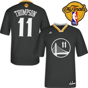 Maillot NBA Golden State Warriors #11 Klay Thompson Noir Adidas Authentic Alternate 2015 The Finals Patch - Enfants