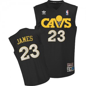 Maillot Adidas Noir CAVS Throwback Authentic Cleveland Cavaliers - LeBron James #23 - Homme