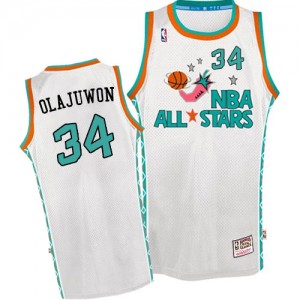 Maillot NBA Houston Rockets #34 Hakeem Olajuwon Blanc Mitchell and Ness Authentic Throwback 1996 All Star - Homme