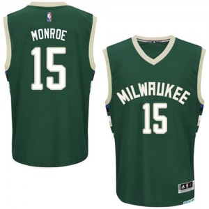 Maillot NBA Vert Greg Monroe #15 Milwaukee Bucks Road Authentic Homme Adidas