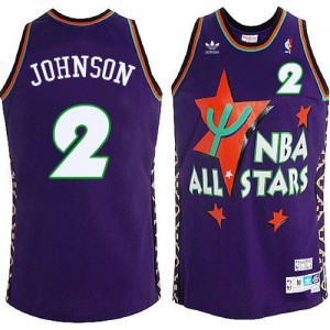 Maillot Adidas Violet Throwback 1995 All Star Authentic Charlotte Hornets - Larry Johnson #2 - Homme