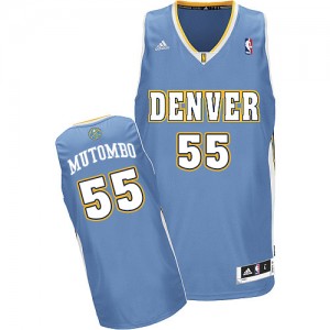 Denver Nuggets #55 Adidas Road Bleu clair Swingman Maillot d'équipe de NBA Promotions - Dikembe Mutombo pour Homme