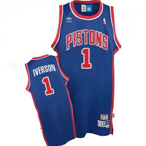 Detroit Pistons #1 Adidas Throwback Bleu Swingman Maillot d'équipe de NBA vente en ligne - Allen Iverson pour Homme
