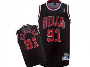 Maillot Authentic Chicago Bulls NBA Throwback Noir Rouge - #91 Dennis Rodman - Homme