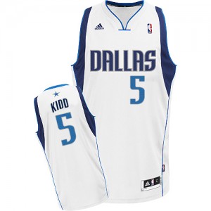 Maillot NBA Blanc Jason Kidd #5 Dallas Mavericks Home Swingman Homme Adidas