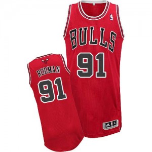 Chicago Bulls Dennis Rodman #91 Road Authentic Maillot d'équipe de NBA - Rouge pour Homme