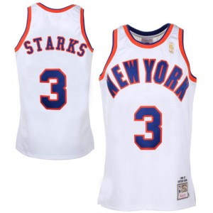 New York Knicks #3 Mitchell and Ness Throwback Blanc Authentic Maillot d'équipe de NBA Braderie - John Starks pour Homme