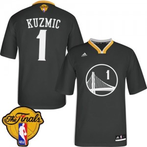 Maillot NBA Golden State Warriors #1 Ognjen Kuzmic Noir Adidas Authentic Alternate 2015 The Finals Patch - Homme