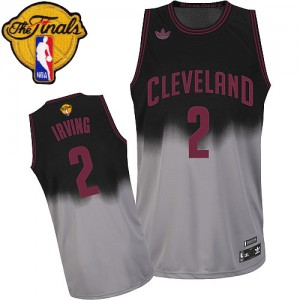 Maillot Adidas Gris noir Fadeaway Fashion 2015 The Finals Patch Swingman Cleveland Cavaliers - Kyrie Irving #2 - Homme