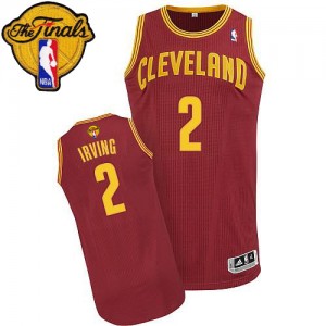 Maillot NBA Cleveland Cavaliers #2 Kyrie Irving Vin Rouge Adidas Authentic Road 2015 The Finals Patch - Homme