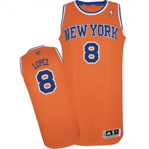Maillot NBA Orange Robin Lopez #8 New York Knicks Alternate Authentic Homme Adidas