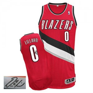 Maillot NBA Portland Trail Blazers #0 Damian Lillard Rouge Adidas Authentic Alternate Autographed - Homme