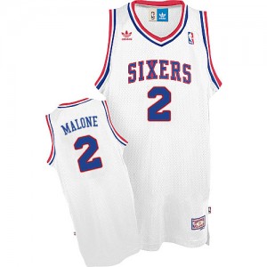 Maillot NBA Blanc Moses Malone #2 Philadelphia 76ers Throwback Authentic Homme Adidas