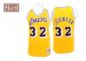 Maillot NBA Los Angeles Lakers #32 Magic Johnson Or Mitchell and Ness Authentic Throwback - Homme