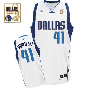 Maillot Swingman Dallas Mavericks NBA Home Champions Patch Blanc - #41 Dirk Nowitzki - Homme
