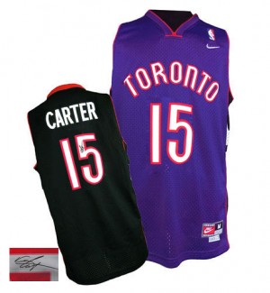Maillot Nike Noir / Violet Throwback Autographed Authentic Toronto Raptors - Vince Carter #15 - Homme