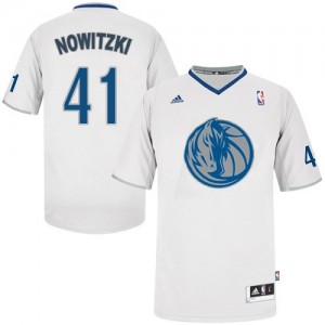 Maillot NBA Dallas Mavericks #41 Dirk Nowitzki Blanc Adidas Authentic 2013 Christmas Day - Homme