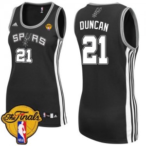 Maillot NBA Noir Tim Duncan #21 San Antonio Spurs Road Finals Patch Swingman Femme Adidas