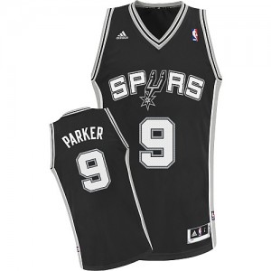 Maillot NBA Noir Tony Parker #9 San Antonio Spurs Road Swingman Homme Adidas