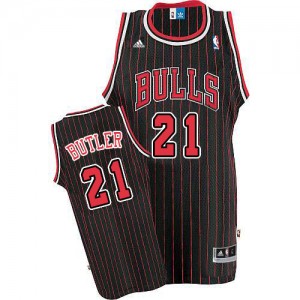 Maillot NBA Chicago Bulls #21 Jimmy Butler Noir Rouge Adidas Swingman Strip - Homme