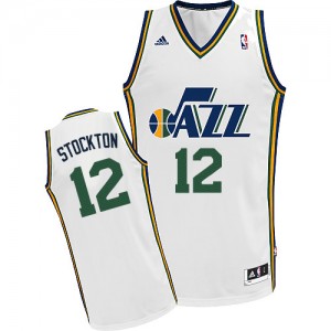 Maillot NBA Utah Jazz #12 John Stockton Blanc Adidas Swingman Home - Homme