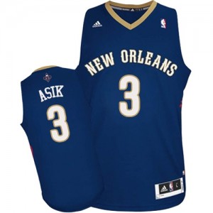 Maillot NBA Bleu marin Omer Asik #3 New Orleans Pelicans Road Swingman Homme Adidas
